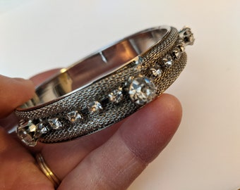 Vintage Silvertone Clear Rhinestone Bangle Bracelet