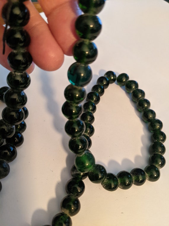 Vintage Heavy Dark Emerald Green Glass Beaded Neck
