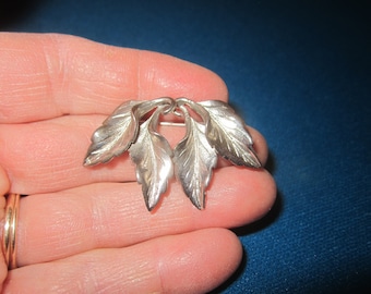 Vintage Sterling Silver Modernist Figural Leaf Brooch