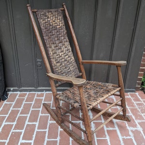 PICKUP ONLY...Shipping NOT Free. Vintage Primitive Rustic Hickory Sturdy Splint Wood Rocking Chair