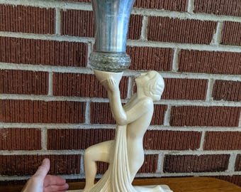 Vintage 1930s/40s Art Deco Chalkware Figural Nude Woman Lamp as found