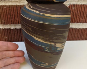 Vintage 1910s/20s Niloak Pottery Mission Swirl Blue and Brown Vase