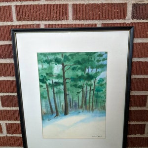 Vintage Large Original Framed Signed Watercolor Woodland Landscape ...