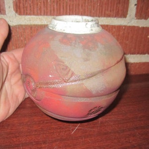Vintage Modernist Raku Signed Studio Art Pottery Carved Vase