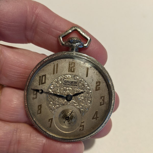 Vintage Gruen Guild Semi Thin 16 Jewels Pocket Watch as found