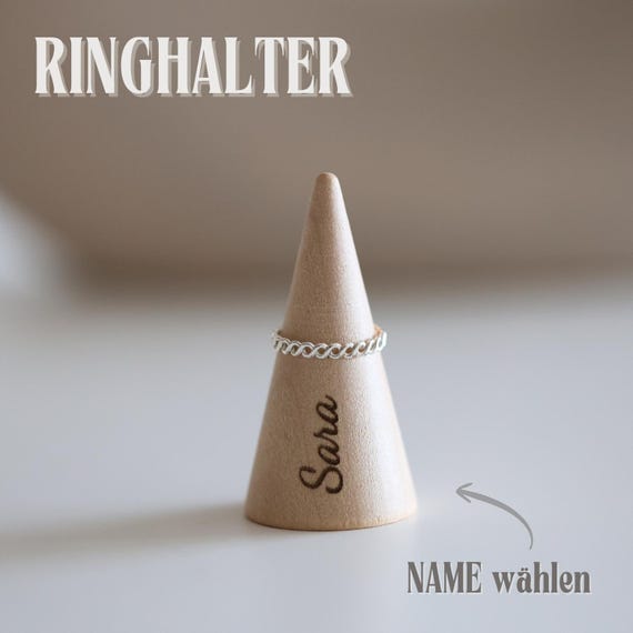 Personalisierter Ringhalter aus Holz – Schmuckhalter mit Namen – Ringständer graviert – Geschenk zur Hochzeit – Schmuckaufbewahrung