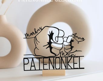 Personalisiert Aufsteller Patenonkel – Line Art Deko mit Namen – Geschenk Weihnachten Patenschaft – Patentante | Onkel | Tante | Mama | Papa