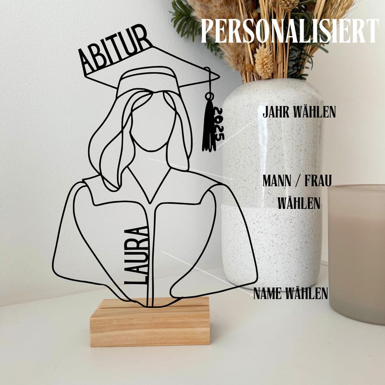 Personalisierter Absolventen-Aufsteller | Abitur | Matura | Geschenk zur Graduation | Abschlussgeschenk | ABI 2025 | Absolventen-Idee