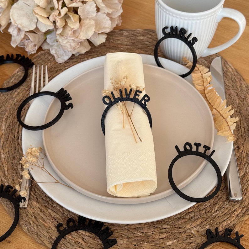Serviettenringe personalisiert | Namensringe für die Tischdeko | Platzkarten Alternative für Hochzeit, Taufe, Geburtstag, Party & Feier |