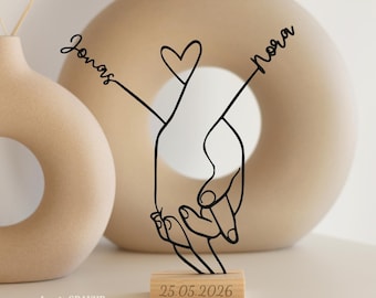 Hochzeitsgeschenk Hände mit Herz / Line Art Namen / Geschenk zur Hochzeit / Verlobung & Valentinstag / 3D Druck Geschenk / Paar Weihnachten