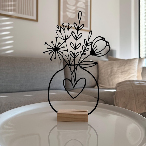 Line art decoration | Bouquet of flowers | Minimalist 3D art motif | Decoration | Modern design | Gift idea | Living room decoration