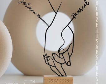 Personalized wedding gift / Line art hands with names / Gift for weddings / Engagement & Valentine's Day / 3D printed gift / PLA