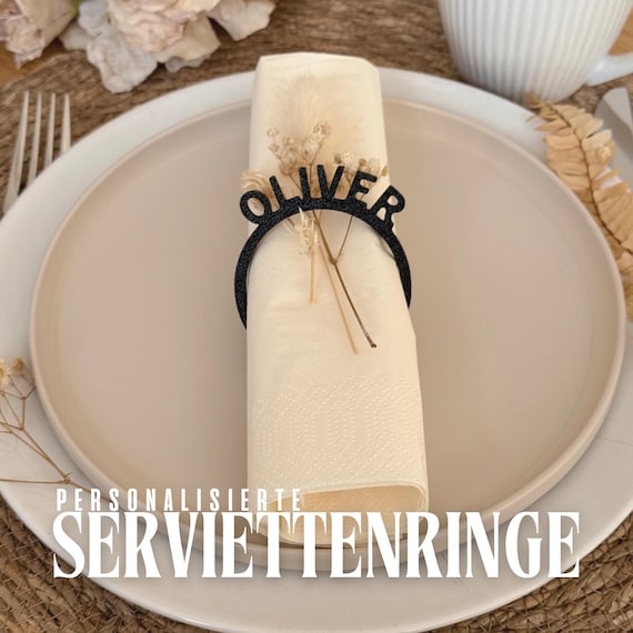 Serviettenringe personalisiert | Namensringe für die Tischdeko | Platzkarten Alternative für Hochzeit, Taufe, Geburtstag, Party & Feier |