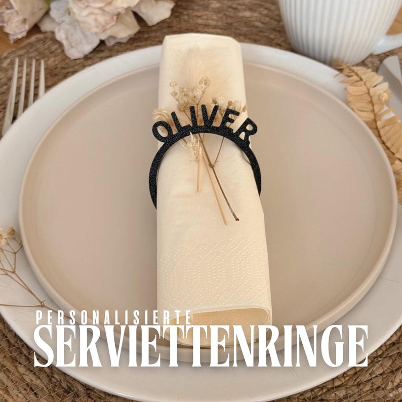 Serviettenringe personalisiert | Namensringe für die Tischdeko | Platzkarten Alternative für Hochzeit, Taufe, Geburtstag, Party & Feier |
