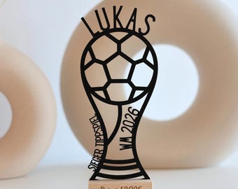 2026 World Cup Cup Prediction Game | Personalized Football Gift | Winner's Trophy with Name | Best Coach Club Gift | Line Art Display Stand