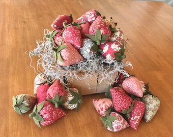Fabric Strawberry Bowl Fillers/Farmhouse Strawberry Decor