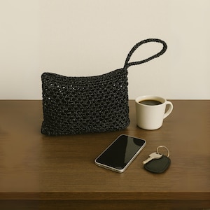 Special Handmade Black Crochet Handbag – Bracelet Shiny Evening Bag
