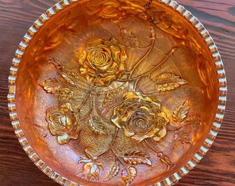 Vintage Imperial Glass Marigold Carnival Glass Bowl: Floral Pattern, 1930s Decor