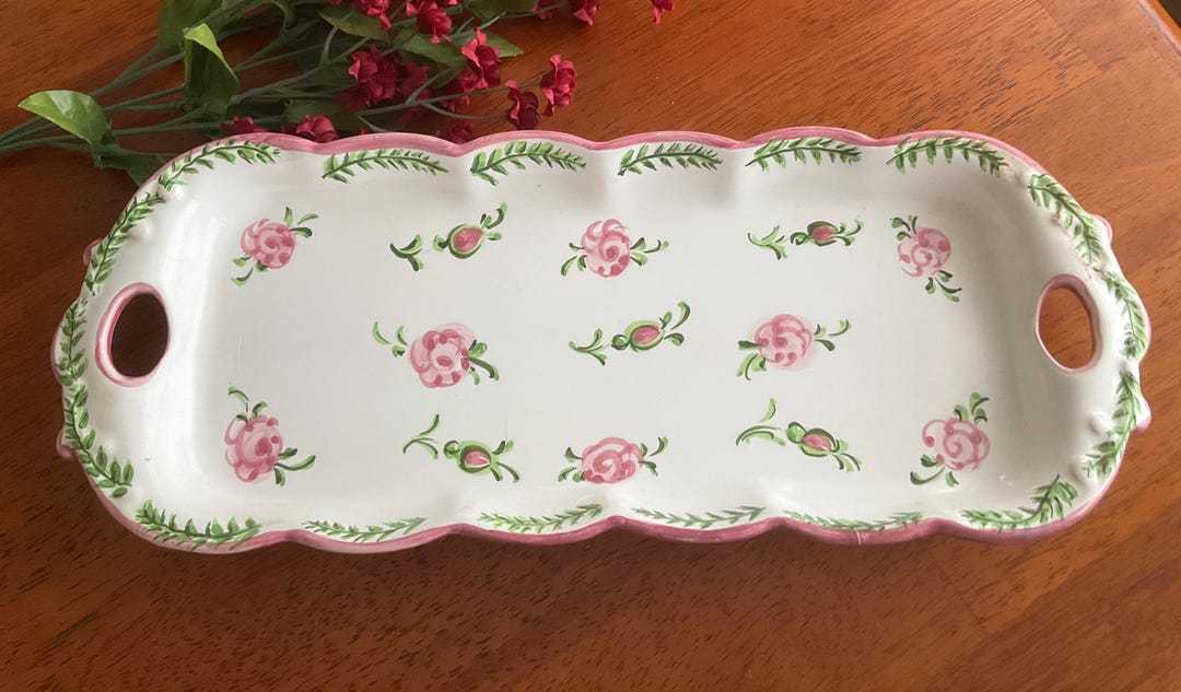 Pretty Rectangular Ceramic Vanity Tray Features Hand-painted Delicate ...