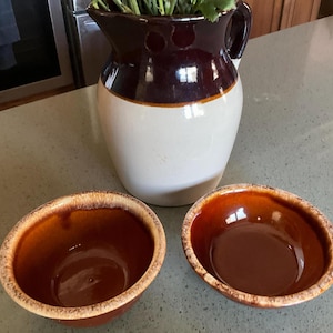 Mid-Century Brown Drip Glazed Ceramic Bowls: USA Made, Set of 2