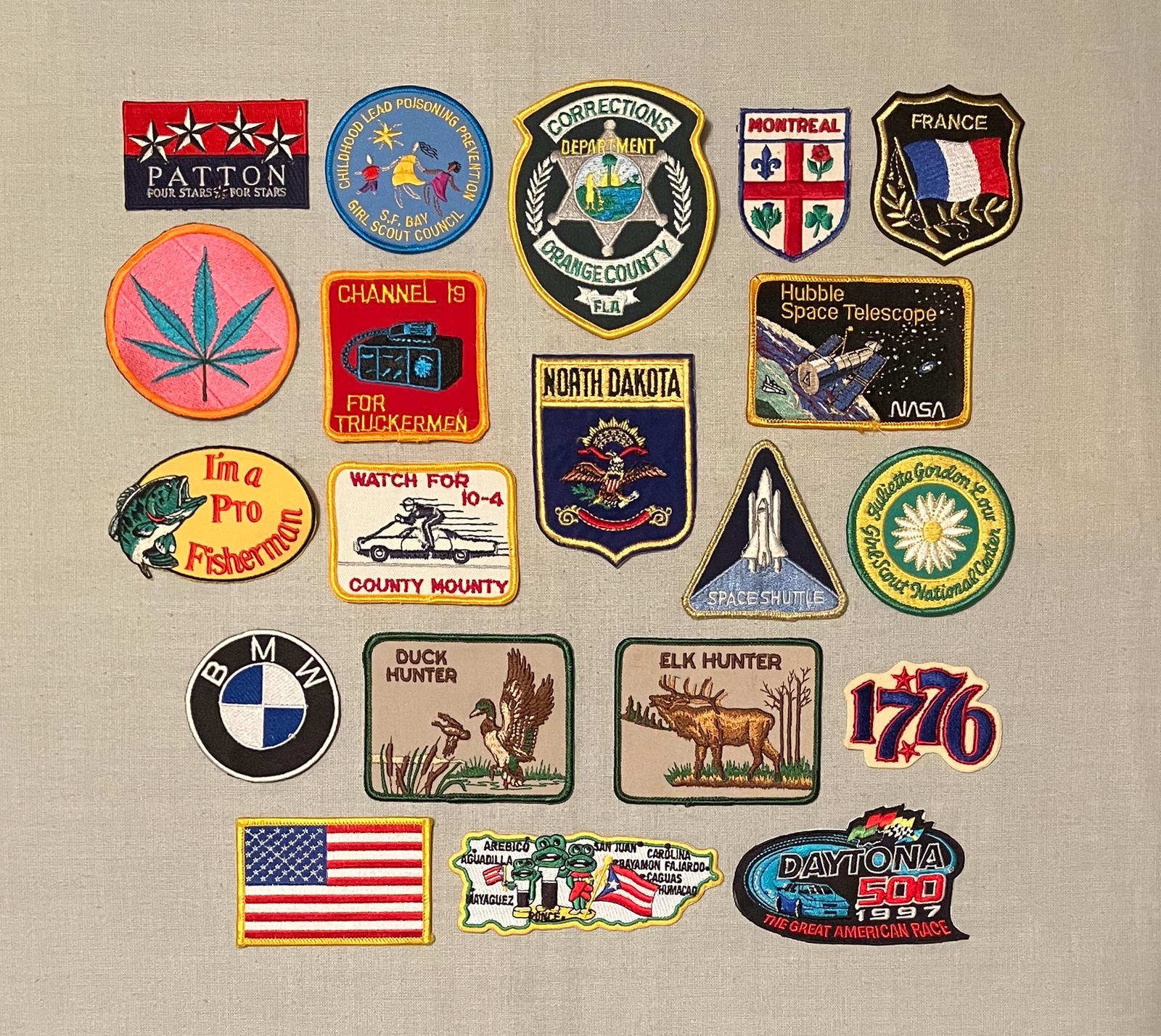 Vintage Lot of 20 Souvenir Patches Travel USA Hunting CB Racing NASA Retro +++ (E)