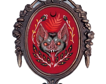 Vampire Bat Art: Gothic Wall Decor in Vintage Oval Frame