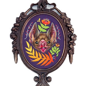 Vampire Bat Art: Framed Gothic Decor in Vintage Oval Frame