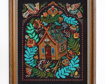 Baba Yaga framed folk art print wall decor