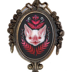 Pink Bat Art Print: Gothic Wall Decor in Vintage Oval Frame
