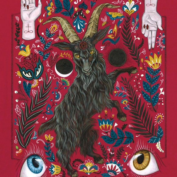 Black Goat Live Deliciously Art Print: Framed or Unframed, Gothic Wall Decor