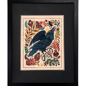 Crow Frame Crow Raven Folk Art Print: Bold Floral Motifs (framed/unframed) - Etsy