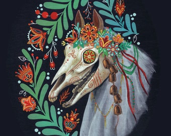 Mari Lwyd wall art print framed or unframed