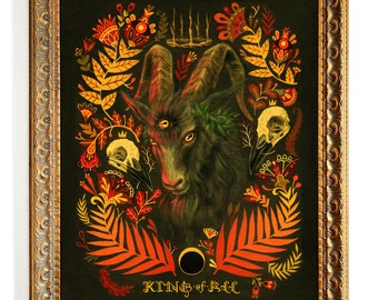 Black goat framed wall art print gothic decor