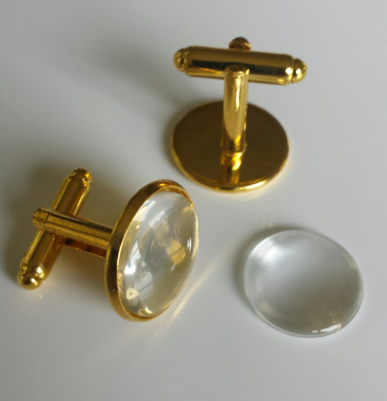 Gold Plated Brass Round Bezel Cufflink Blank With Glass Tile Image 0