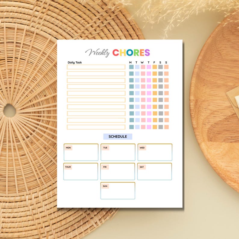 Kids Weekly Chore Chart, Rainbow Design, Family Organizer (PDF Download ...