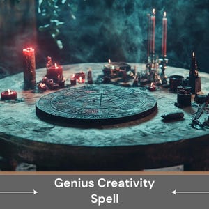 Puede incluir: Una mesa de madera con un círculo oscuro en el centro, rodeada de velas rojas, una pequeña caja de madera y otros objetos. La mesa está cubierta con una superficie oscura y texturizada. La imagen es un bodegón de una escena mágica o mística.