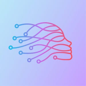 May include: A stylized line drawing of a person's head with a network of lines and dots extending from the head, in shades of blue and red.