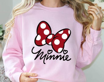 Sweatshirt avec noeud Minnie Disneyland, joli sweat voyage en famille Disney, sweat femme Disney, pull voyage Minnie, sweat à capuche Minnie Mouse