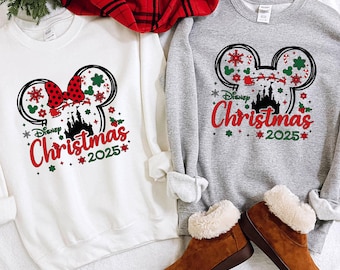 Disneyland Christmas Trip 2025 Sweatshirt, Family Matching Christmas 2025 Sweatshirt, Custom Minnie Mickey Head Christmas Sweatshirt
