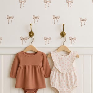 Beige Watercolor Bows Wall Decals, Boho Beige Coquette Bow Nursery Wall Decor, Reusable & Removable Fabric Wall Stickers Set