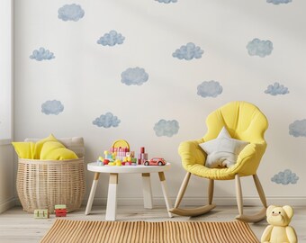 Watercolor Clouds Wall Decals, Wall Decor, Kids Room Wall Decals, Reusable & Removable Fabric Wall Sticker