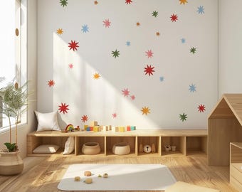 Rainbow Starbursts Wall Decals, Nursery Wall Decor, Reusable & Removable Fabric Wall Stickers Set