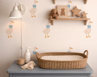 Watercolor Geese With Bows Blue - Wall Decals, Wall Decor, Kids Room Wall Decals, Reusable & Removable Fabric Wall Sticker