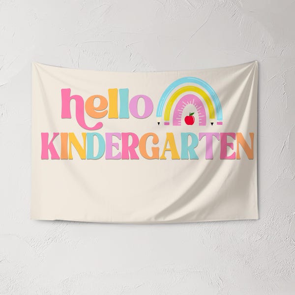 Fabric Tapestry Banner, Hello Rainbow Kindergarten, Kids Wall Art Room Decor, s Wall Art, Wall Hanging, Wall Tapestry, Kids room Decor