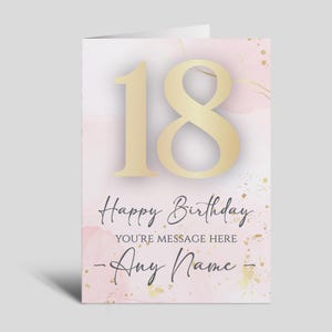 Carte d'anniversaire personnalisée de tout âge pour femme - 21, 18, 30, 50, carte, pour, petite-fille, soeur, nièce, amie. rose poudré et doré