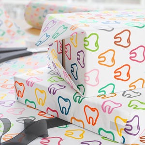 Tooth Fairy Wrapping Paper, Dentist Gift Idea  | Fun Dental Themed Gift Wrap for Dental Hygienists, Orthodontists, and Kids