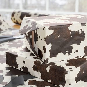 Gift for Western Lovers Cowhide Animal Print Wrapping Paper, Rustic Leather Look Gift Wrap, Cowboy-Themed Wrapping Paper Rolls
