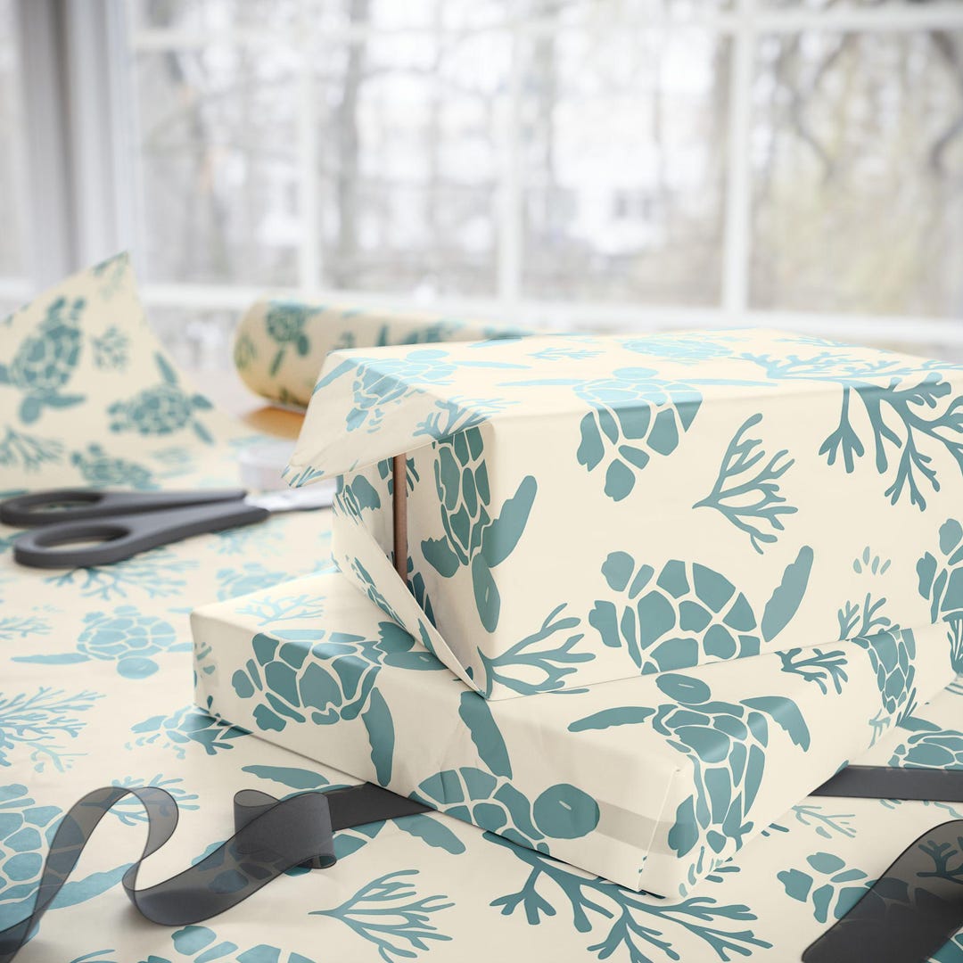 Minimalist Sea Turtle Wrapping Paper: Coastal Gift Wrap, Eco-friendly ...