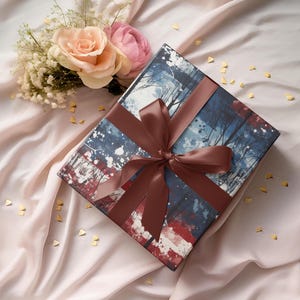 Abstract Patriotic Forest Wrapping Roll for Fourth of July Gifts, Rustic Holiday Packaging, Artistic Nature Birthday or Winter Celebration