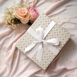 Beige botanical wrapping paper with small green leaves, rustic Christmas gift wrap, nature inspired birthday or woodland wedding packaging